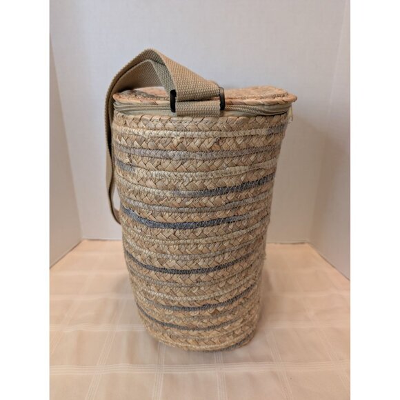 Woven Insulated Cooler Bag Adjustable Strap & Zip Closure Water Lily & Cornhusk - Picture 5 of 13